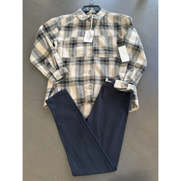 Girl's 2pc set Plaid Long Sleeve Button-Down Flannel Top & pants Jessica Simpson - Picture 1 of 10
